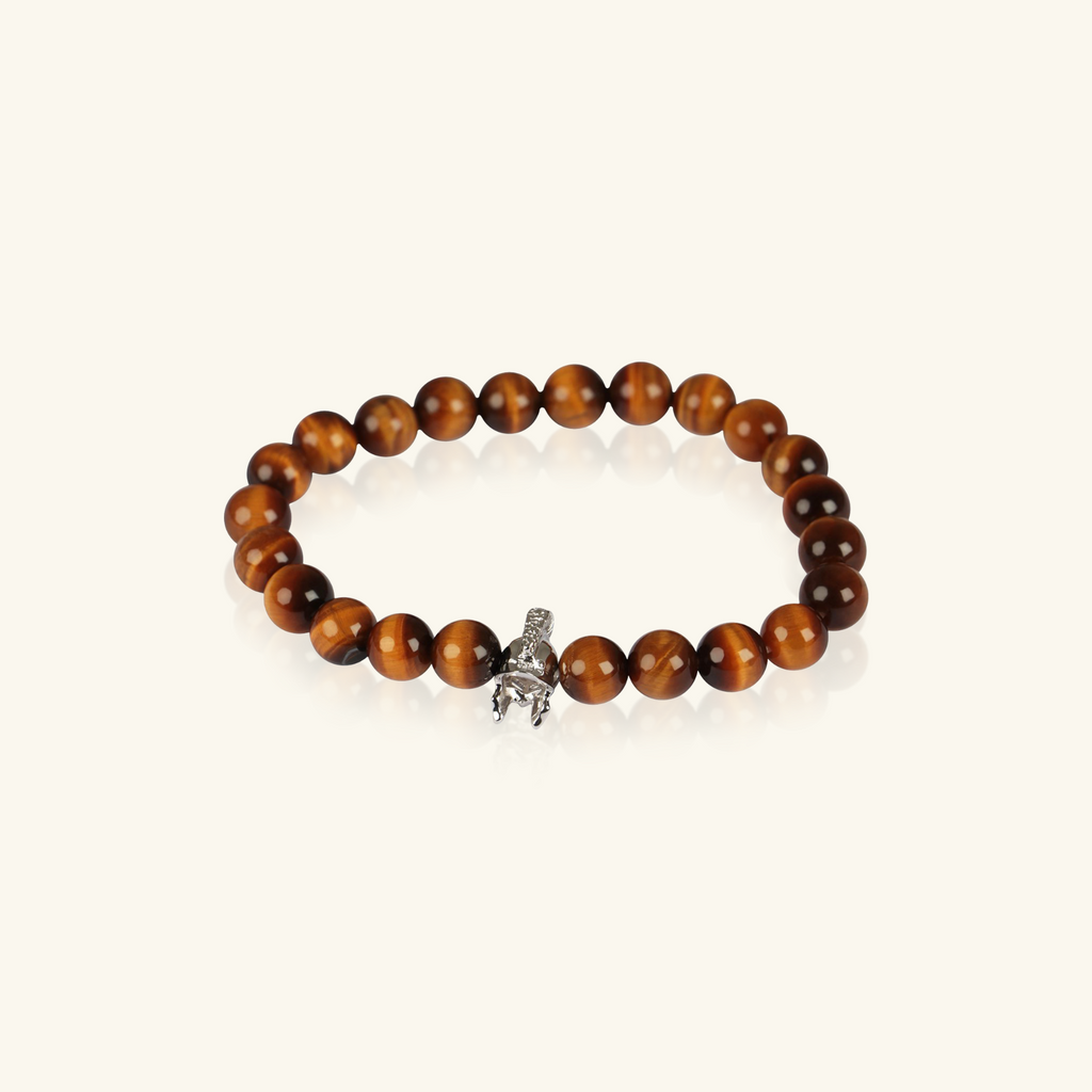 Tiger Eye Bead Men's Bracelet,Handcrafted in 925 Sterling Silver