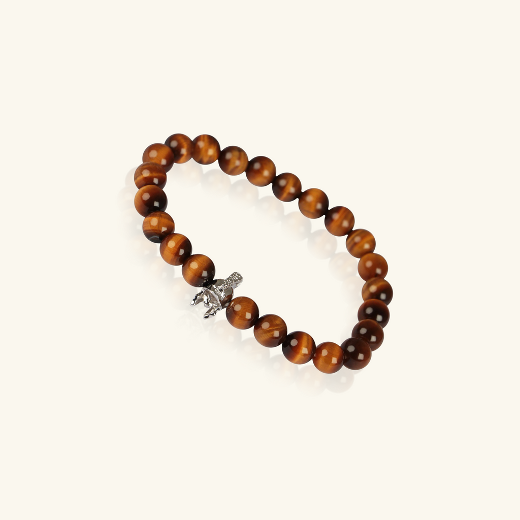 Tiger Eye Bead Men's Bracelet,Handcrafted in 925 Sterling Silver
