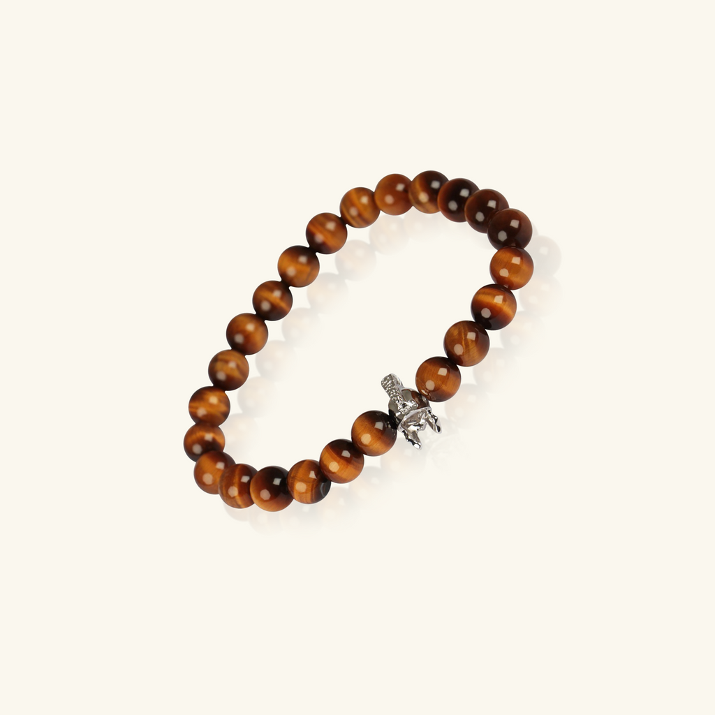 Tiger Eye Bead Men's Bracelet,Handcrafted in 925 Sterling Silver