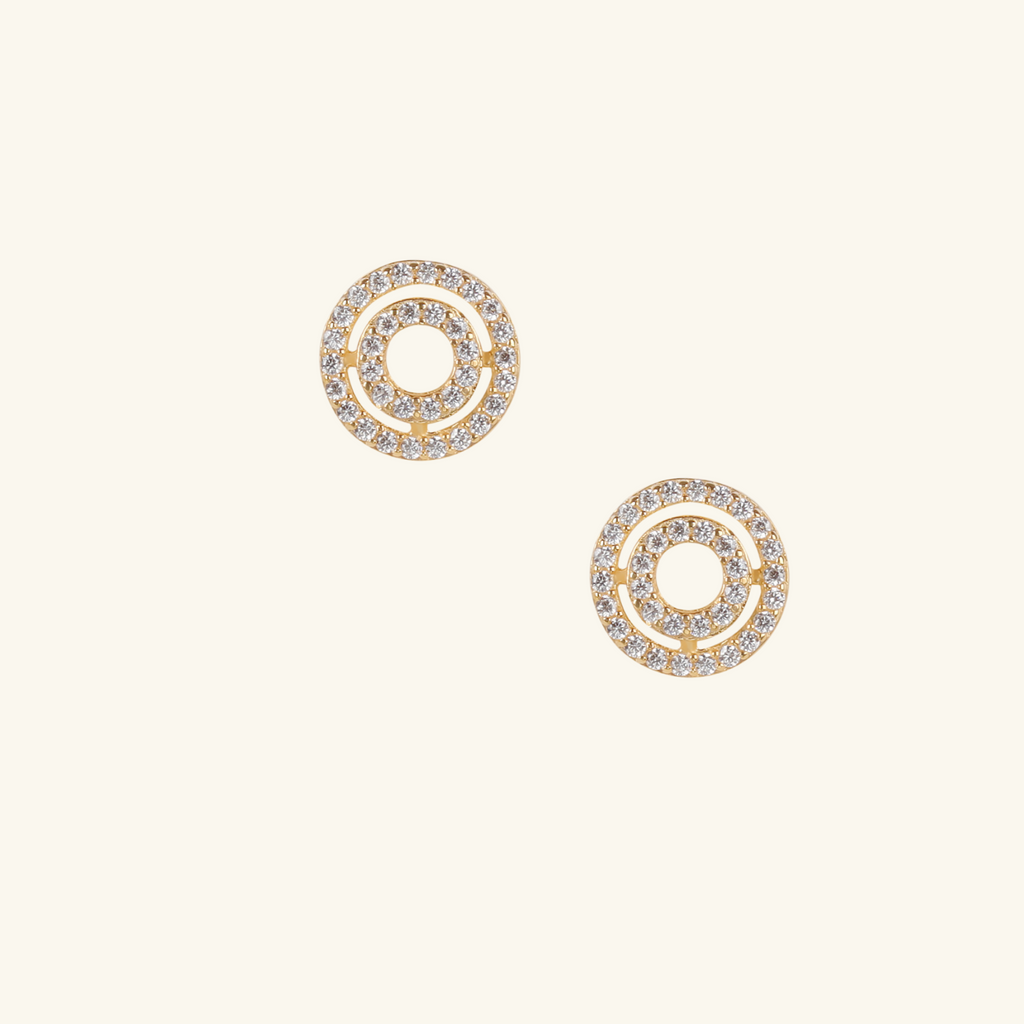 Double Halo Studs, Made in 18k solid gold