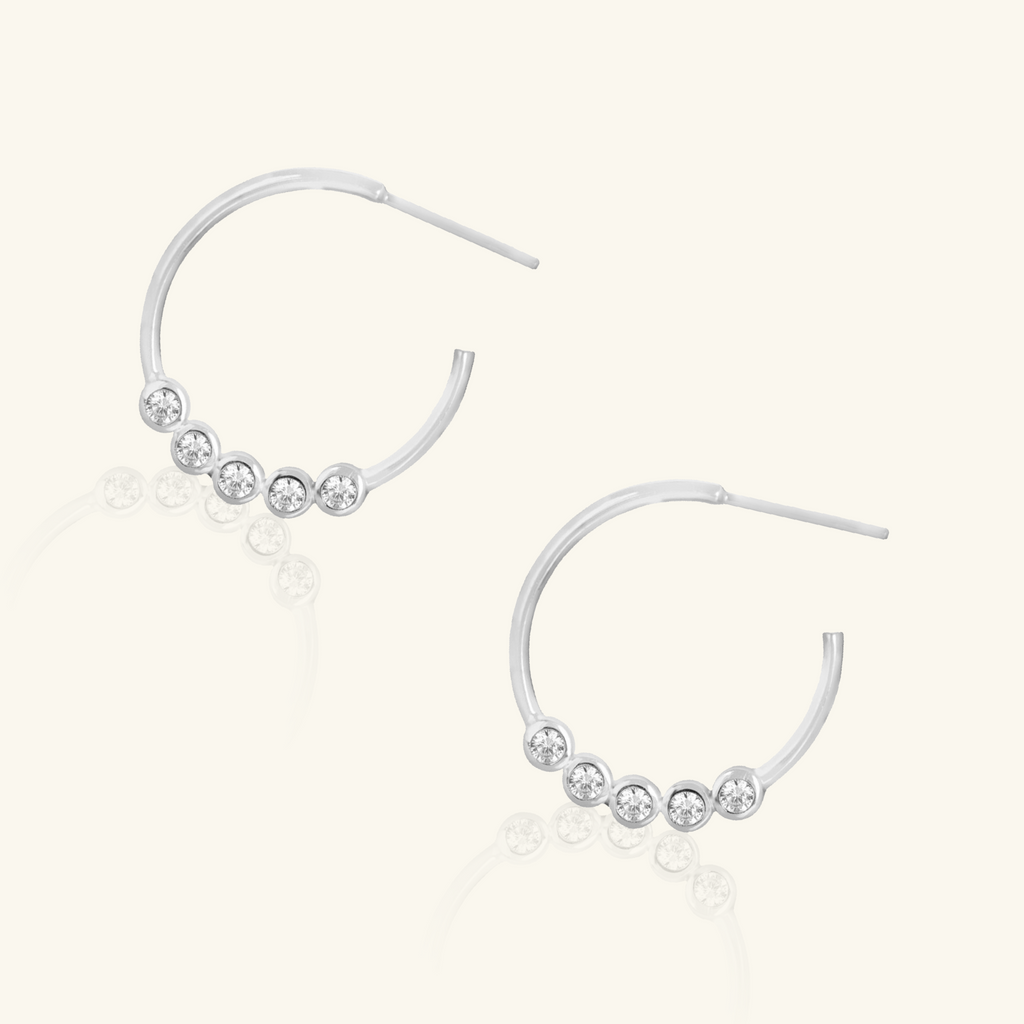 Crystal Midi Hoops Sterling Silver, Handcrafted in 925 sterling silver
