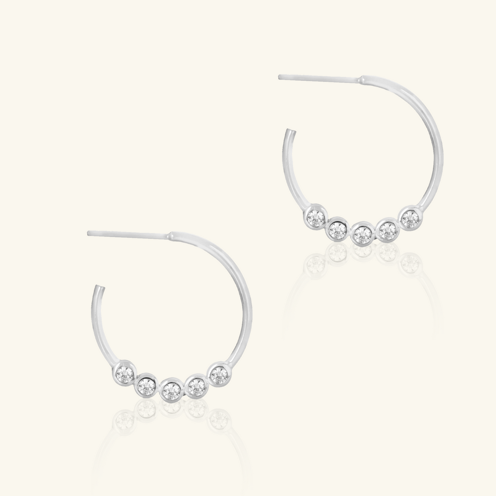 Crystal Midi Hoops Sterling Silver, Handcrafted in 925 sterling silver