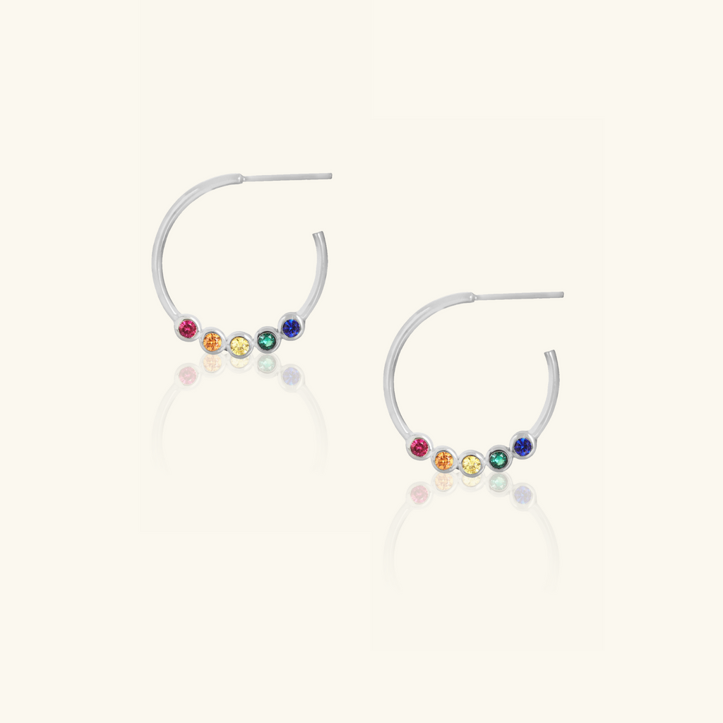 Gemstone Midi Hoops Sterling Silver, Handcrafted in 925 sterling silver
