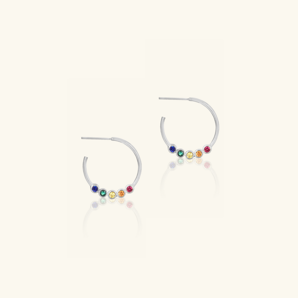 Gemstone Midi Hoops Sterling Silver, Handcrafted in 925 sterling silver