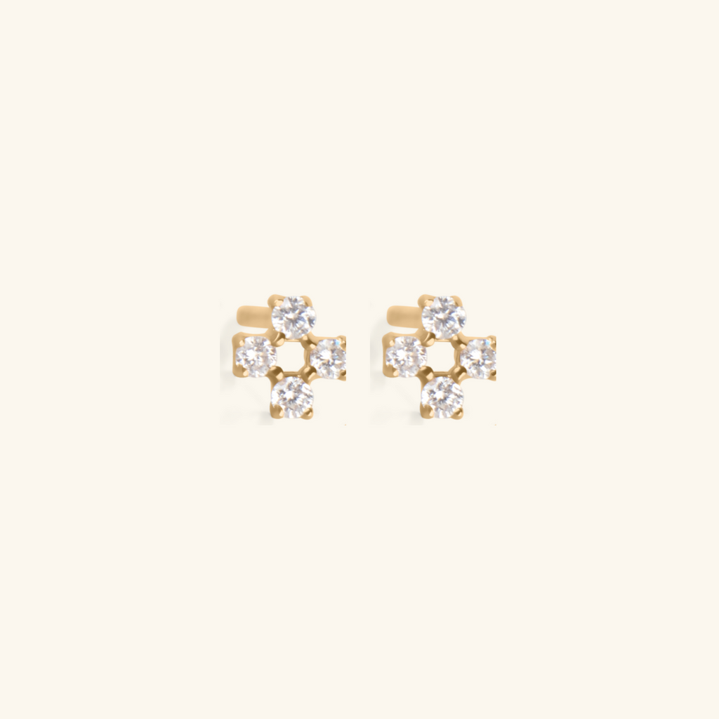 Diamond Celestial Studs, Handcrafted in solid 14k gold and set with brilliant round cut diamond