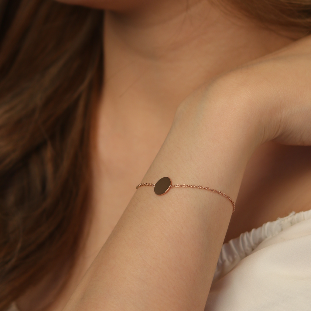 Engravable Blank Disc Bracelet Rose Gold Vermeil, Handcrafted in 925 sterling silver