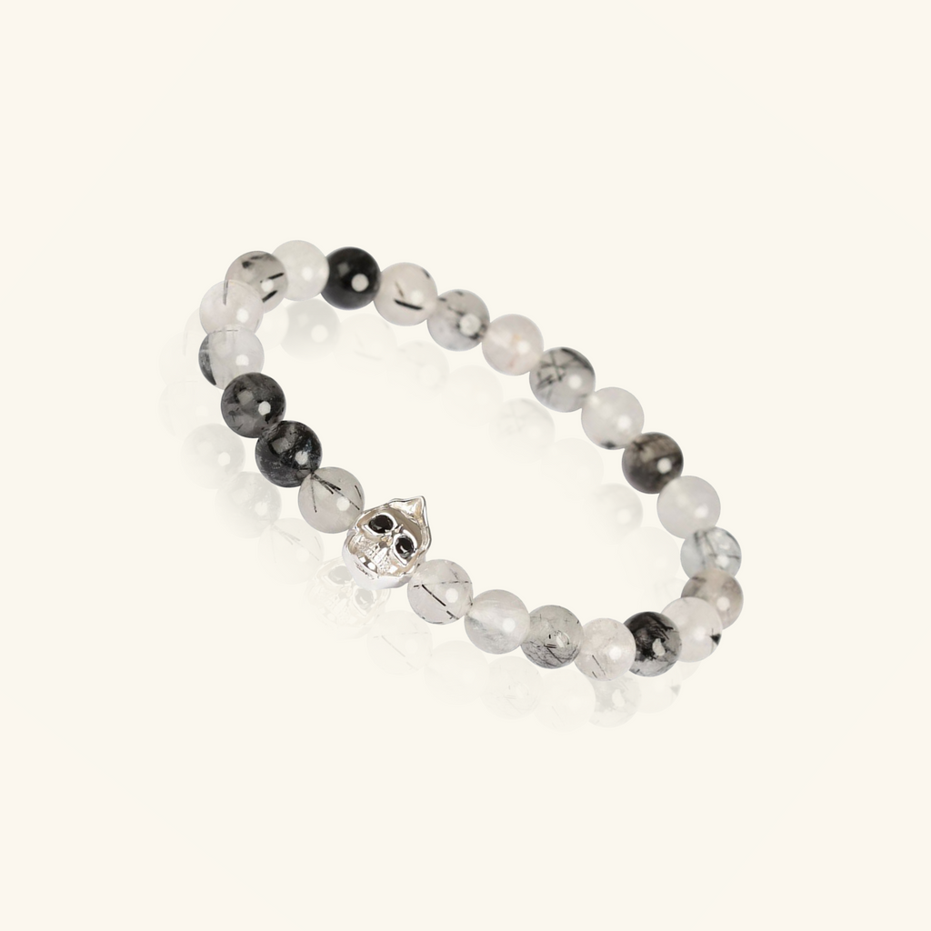 Grim Black Quartz Bead Bracelet, Handcrafted in 925 sterling silver