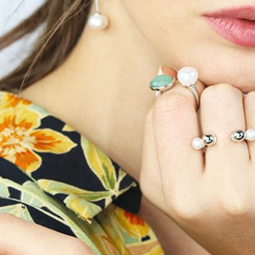 Gwen Pearl Aventurine Ring, Handcrafted in 925 Sterling Silver