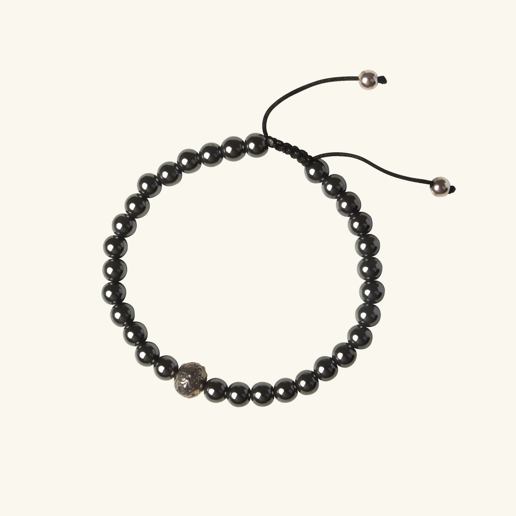 Hematite Bead Bracelet, Handcrafted in 925 sterling silver