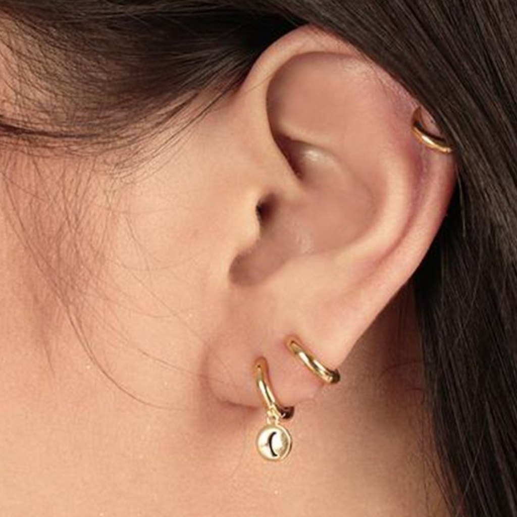 Initial Disc Hoops, Handcrafted in 925 sterling silver