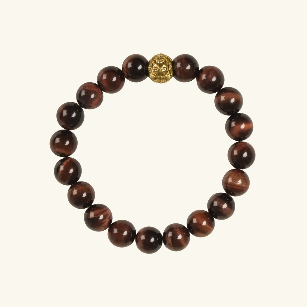 Lion Tiger Eye Bead Bracelet, Handcrafted in 925 sterling silver