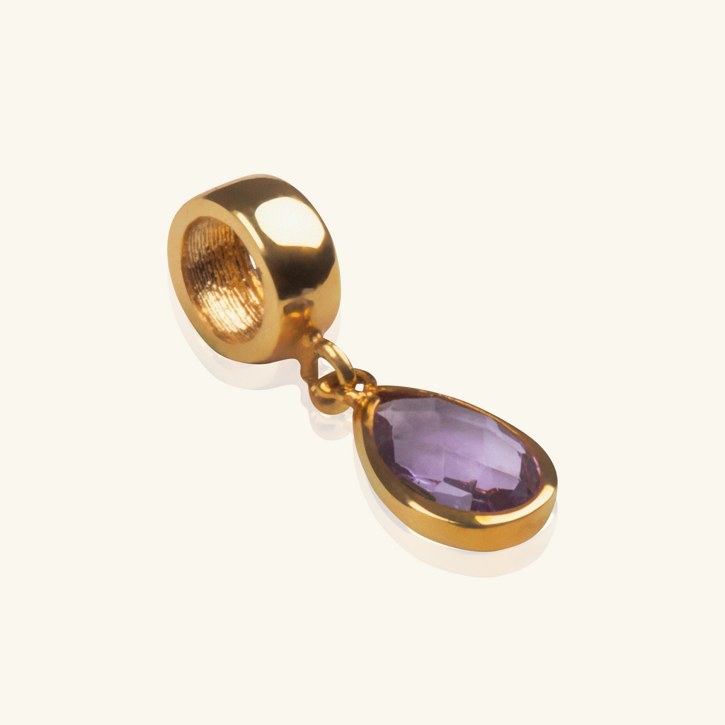 Mini Amethyst Pear Charm, Made in 18k solid gold