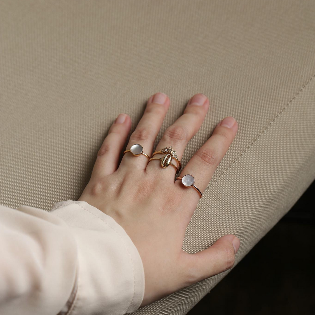 Mother of Pearl Disc Ring Rose Gold Vermeil, Handcrafted in 925 sterling silver