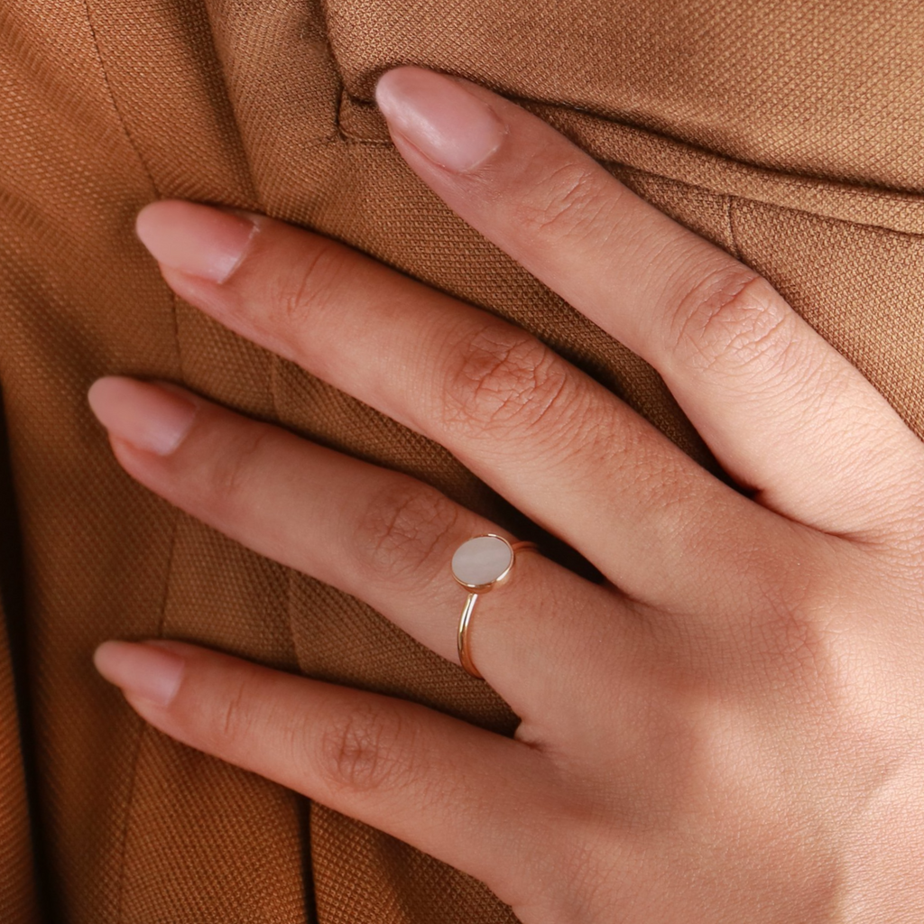 Mother of Pearl Disc Ring Rose Gold Vermeil, Handcrafted in 925 sterling silver