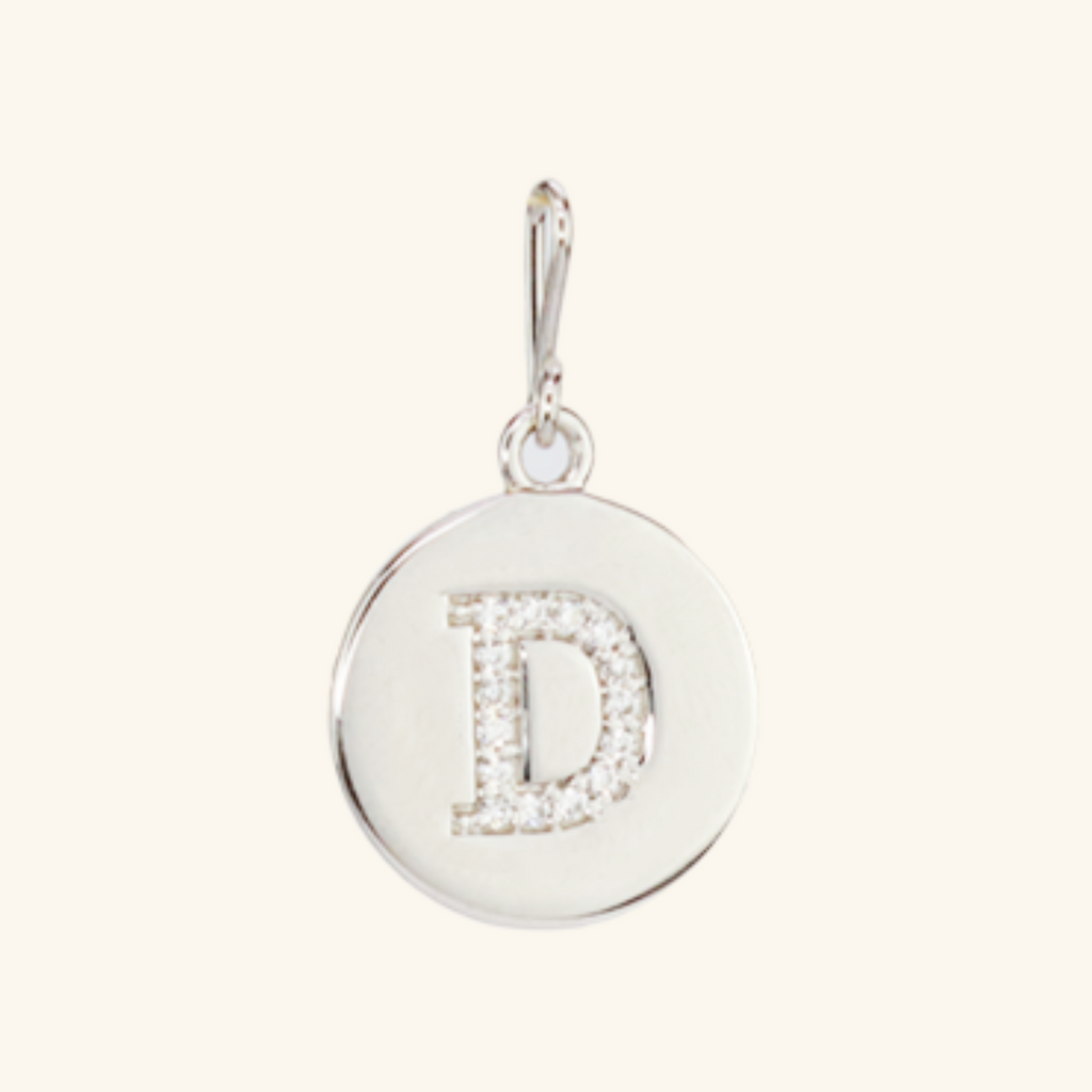 Pavé Letter Hook Charm Sterling Silver, Handcrafted in 925 sterling silver