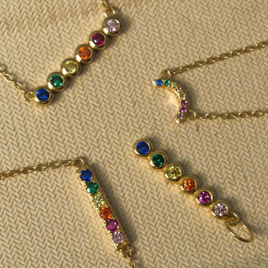 Rainbow Bezel Necklace, Handcrafted in 925 sterling silver