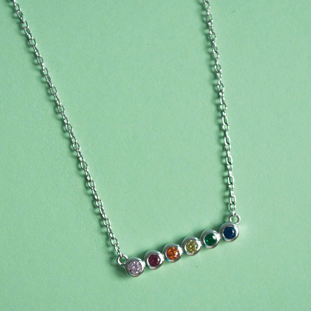 Rainbow Bezel Necklace Sterling Silver, Handcrafted in 925 sterling silver