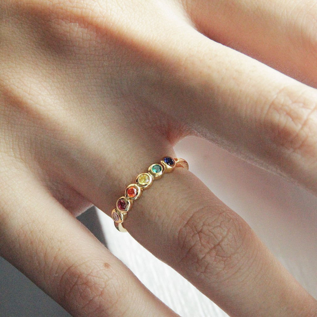 Rainbow Bezel Ring, Handcrafted in 925 sterling silver