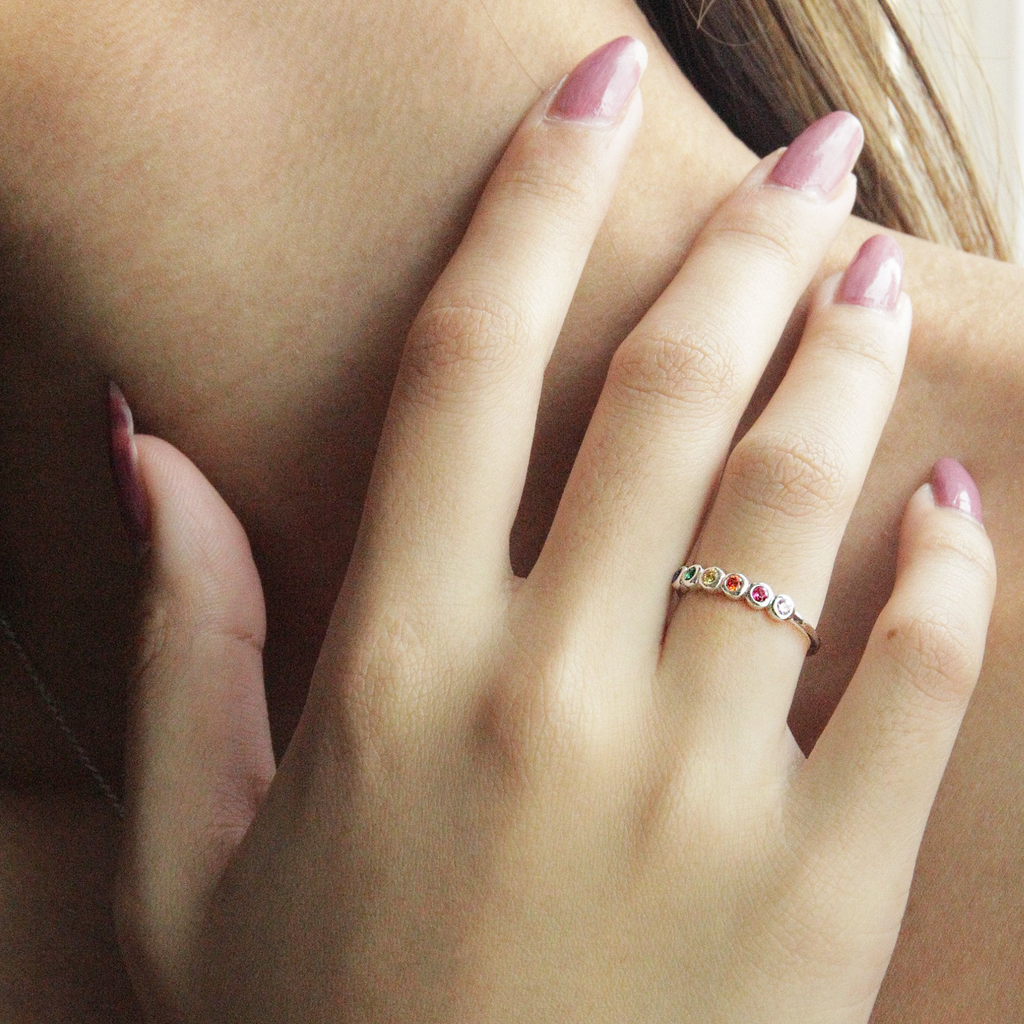 Rainbow Bezel Ring, Handcrafted in 925 sterling silver
