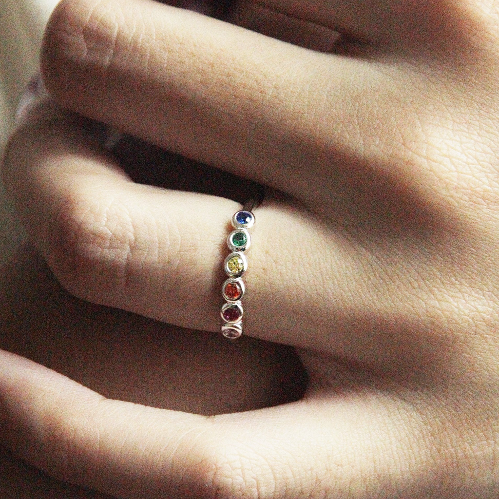 Rainbow Bezel Ring Sterling Silver, Handcrafted in 925 sterling silver