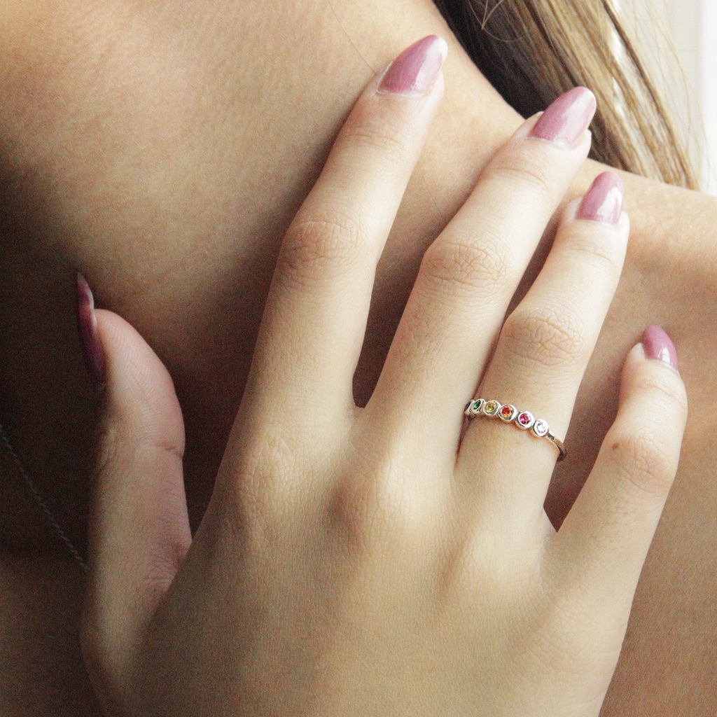 Rainbow Bezel Ring Sterling Silver, Handcrafted in 925 sterling silver