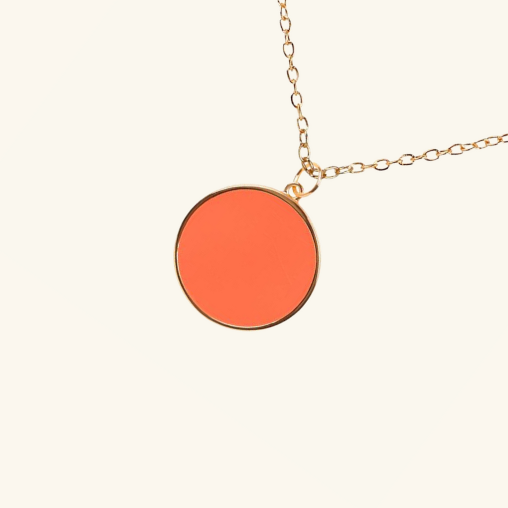 Round Coral Charm Pendant, Handcrafted in 925 Sterling Silver