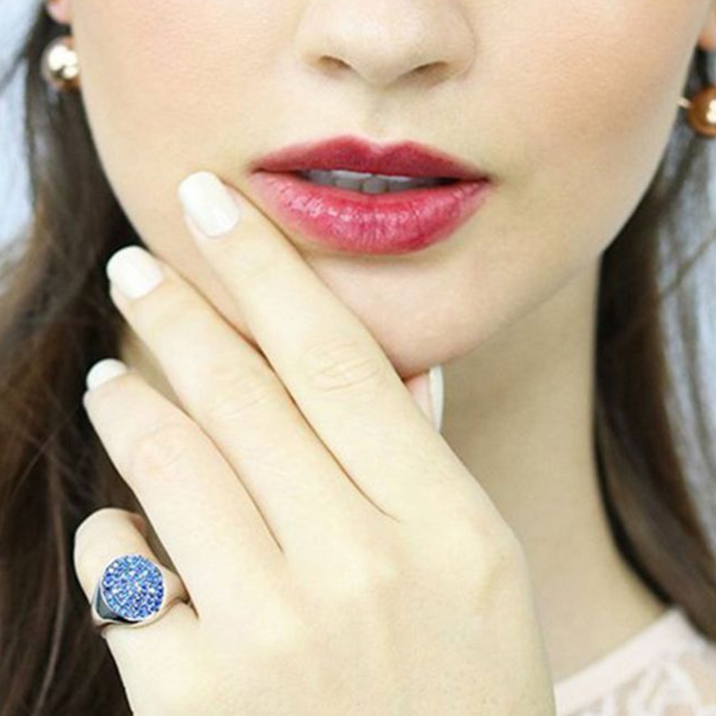 Siren Signet Ring Blue Cz,Hancrafted in 925 Sterling Silver