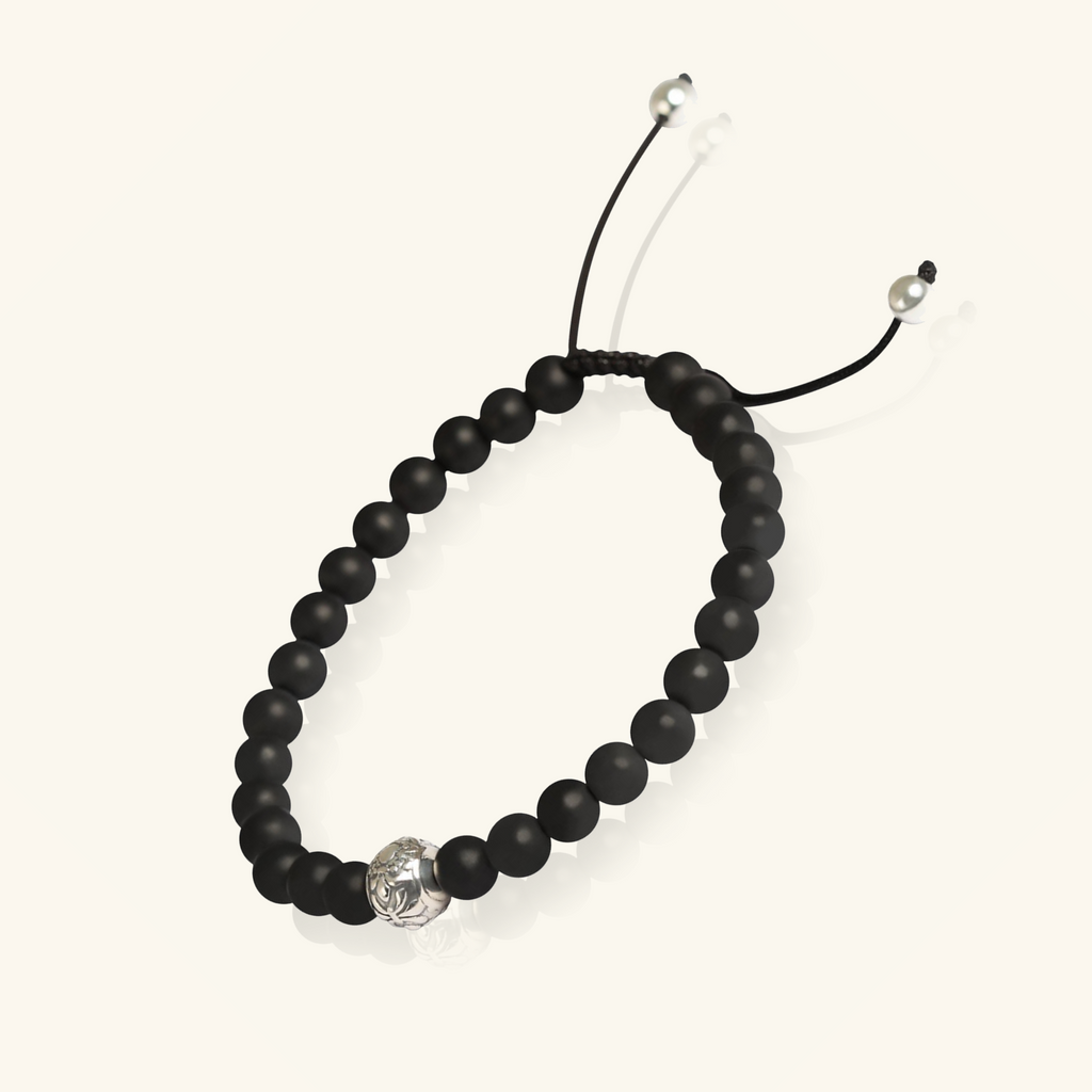 Accord Agate Bead Men's Bracelet, Handcrafted in 925 sterling silver