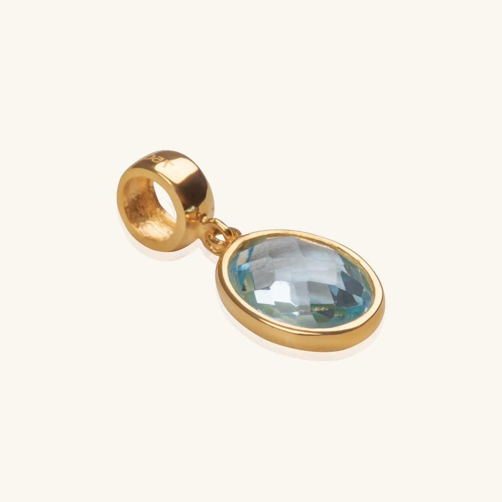 Aquamarine Oval Charm, Made in 18k solid gold