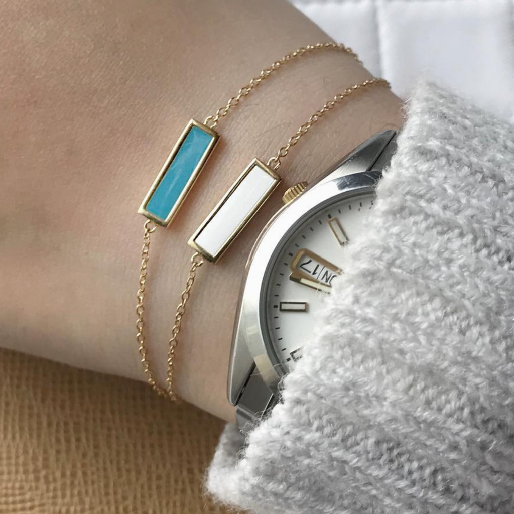 Bar Enamel Bracelet Turquoise, Handcrafted in 925 sterling silver