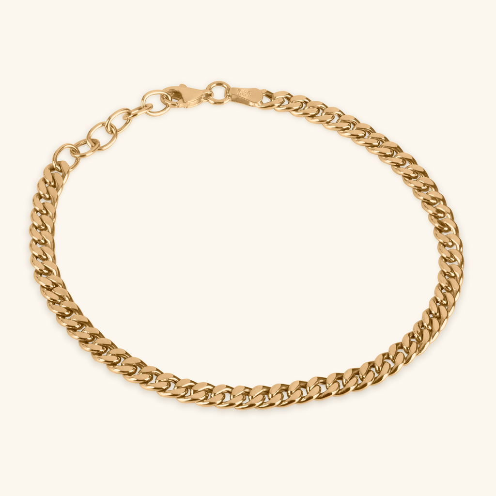Curb Chain Bracelet, Made in 14k hollowed gold