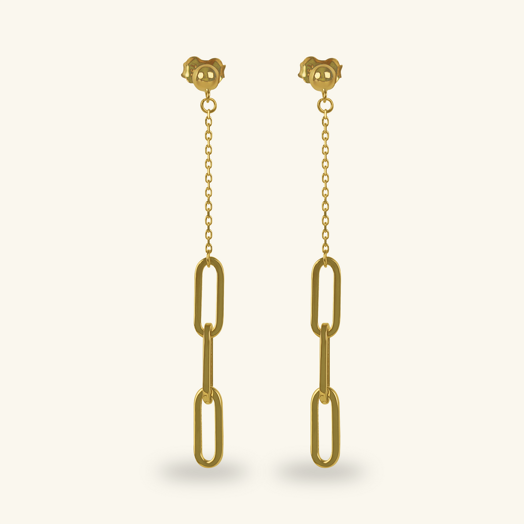 Paperclip Chain Drop Earrings, Made in 18k solid gold.