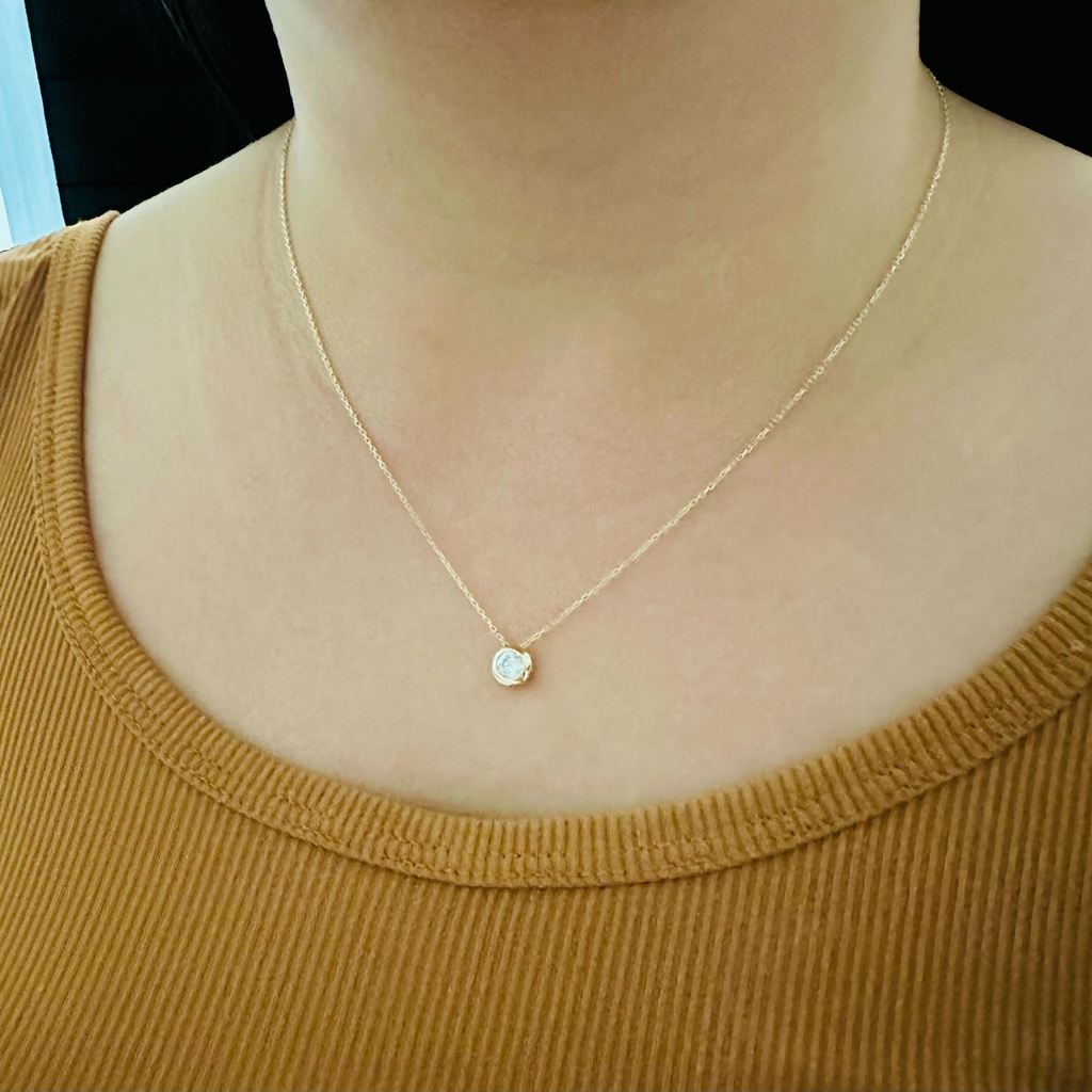 Large Bezel Necklace, Crafted in 14k solid gold