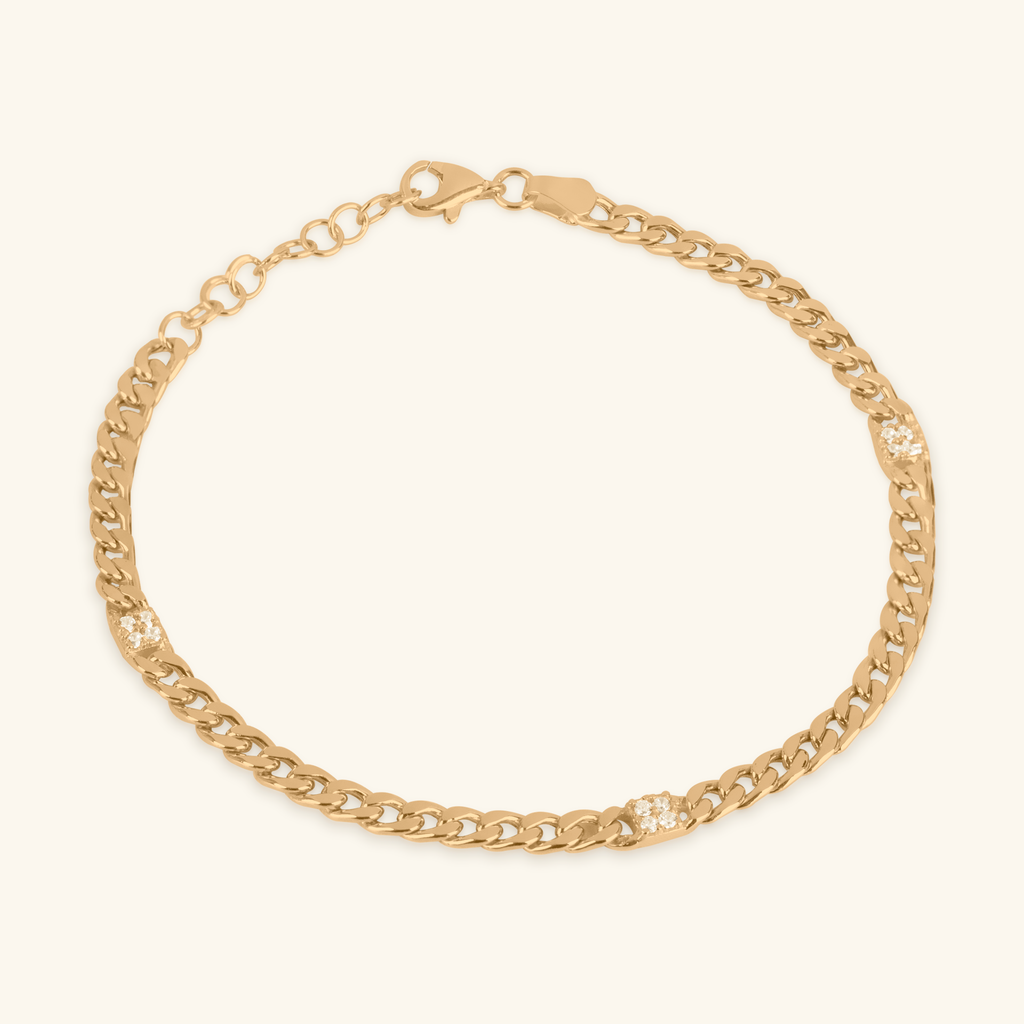Pavé Curb Chain Bracelet,Made in 14k solid gold