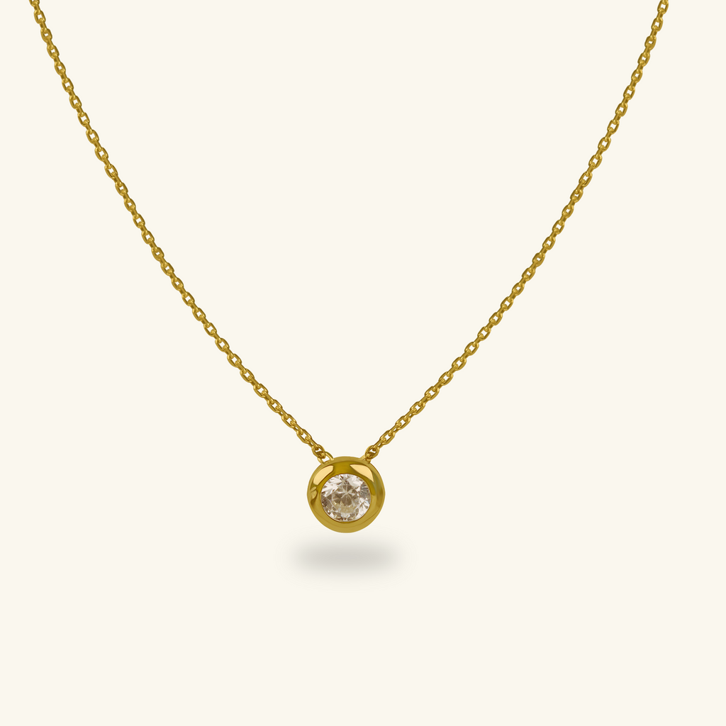 Large Bezel Necklace, Crafted in 14k solid gold