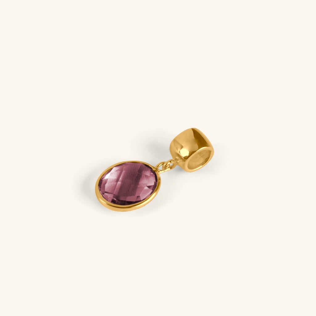 18k gold Amethyst Wide Oval Charm, front view – Foundry Jewelry
