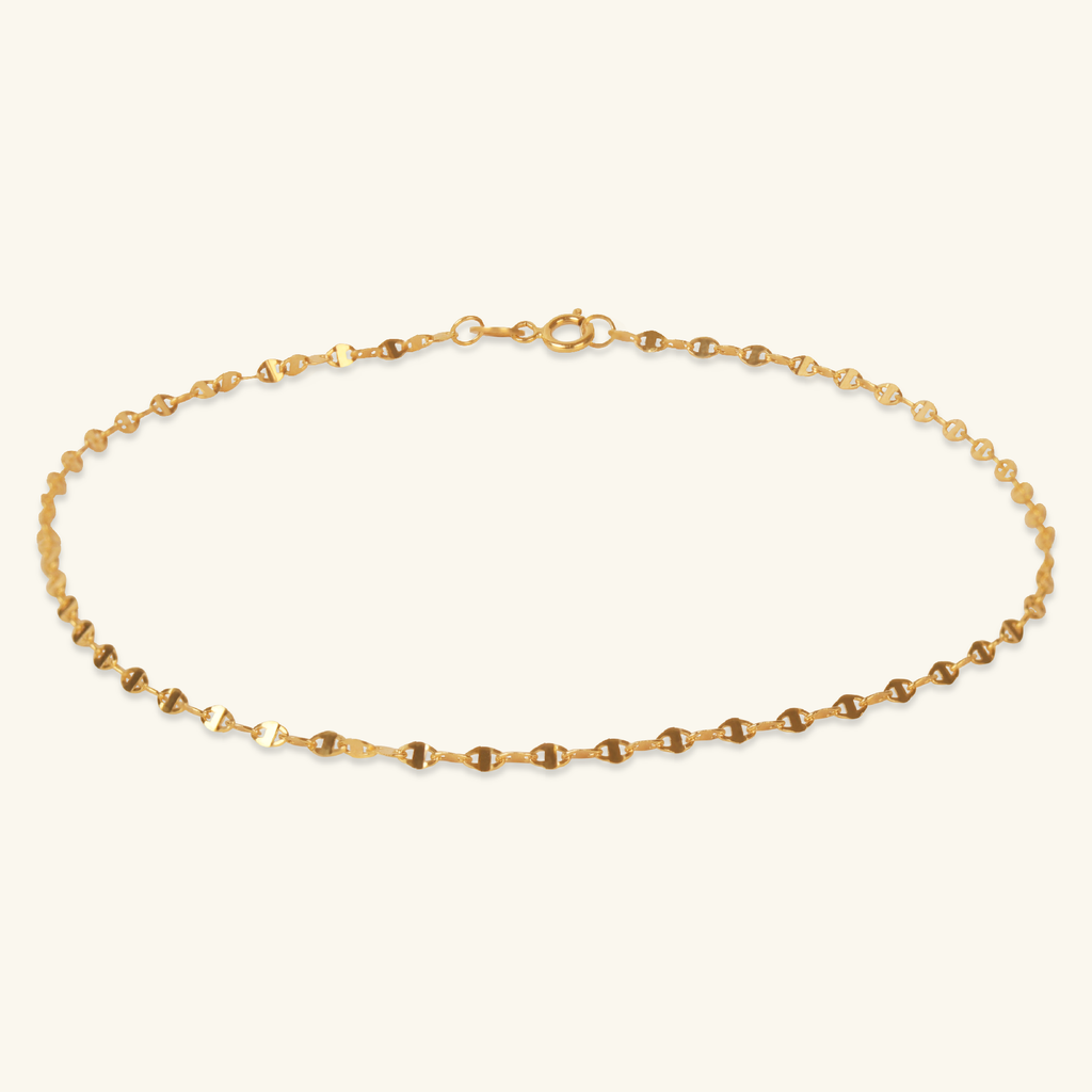 14k gold Anchor Chain Anklet, front view – Foundry Jewelry