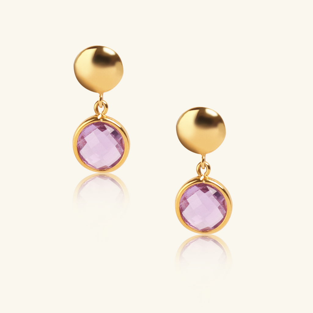 18k gold Antoinette Drops Violet Crystal, front view – Foundry Jewelry