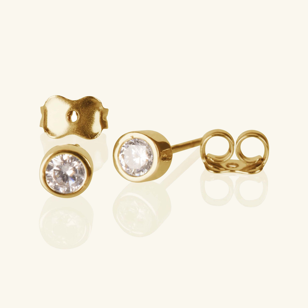 Close-up of Push back post lock clasp on Arden Stud Earrings 18k gold – Foundry
