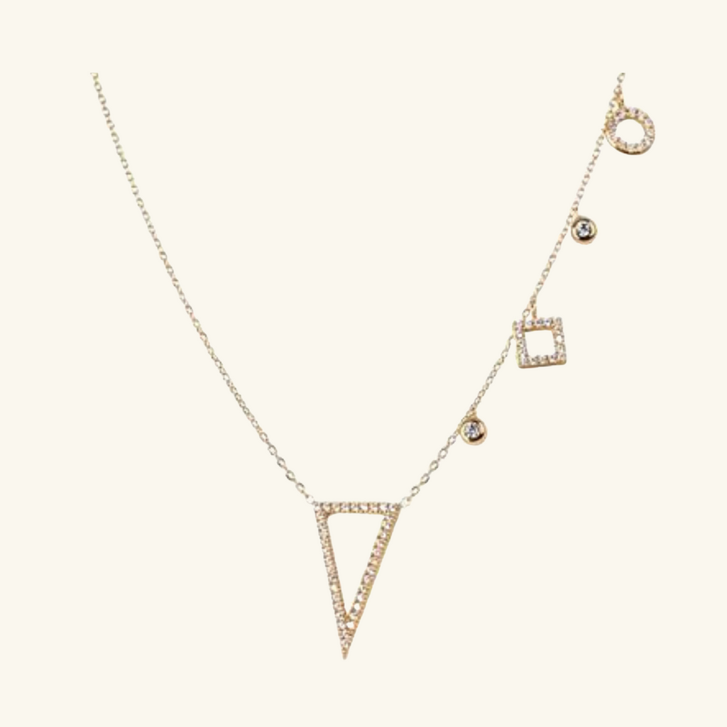 Gold Vermei Asymmetry Charm Necklace, front view – Foundry Jewelry