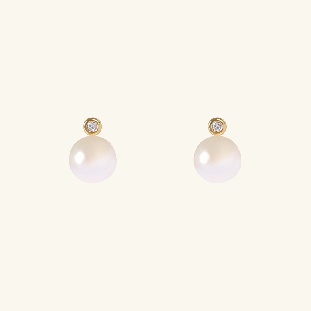 18k gold Audrey Pearl Studs, front view – Foundry Jewelry