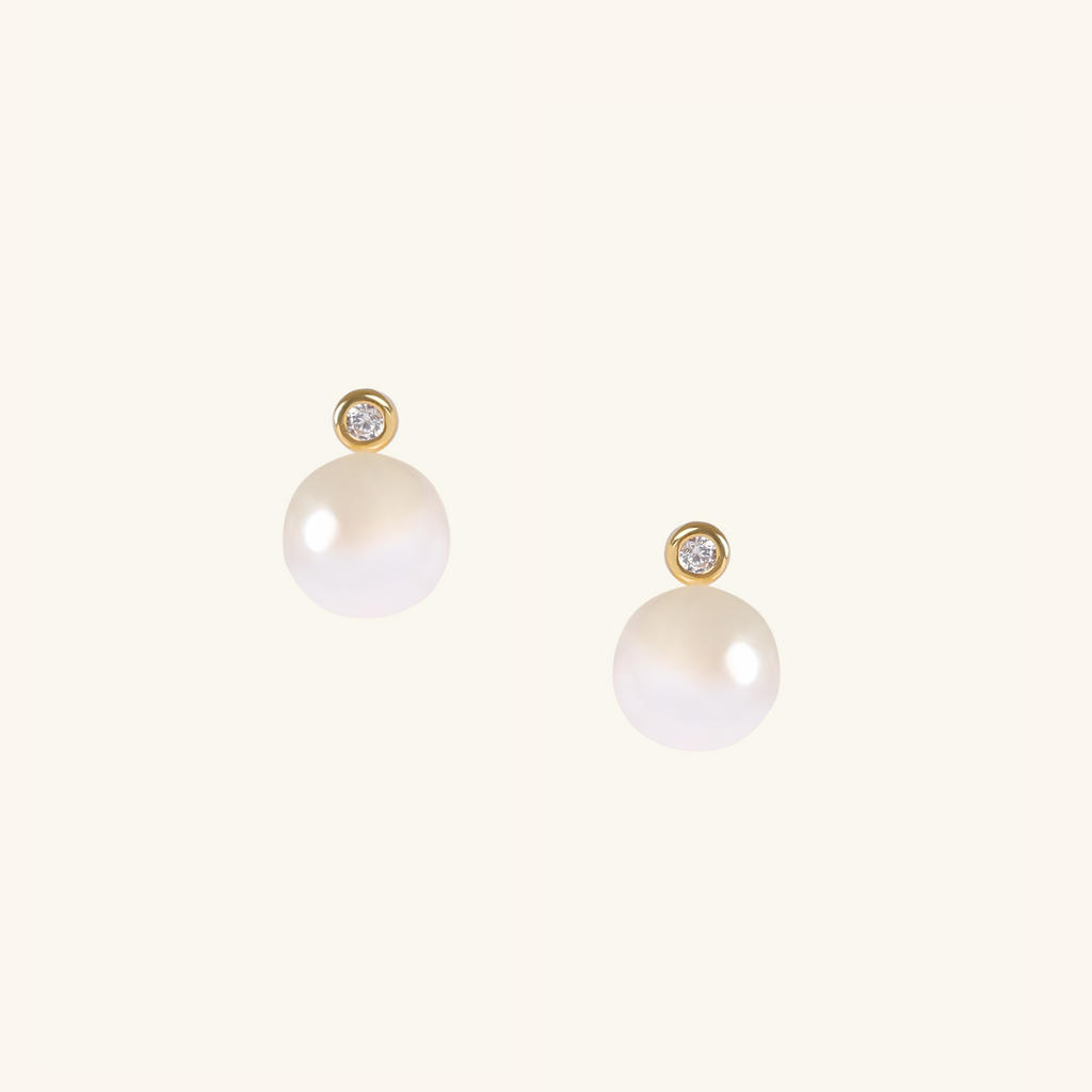 18k gold Audrey Pearl Studs, front view – Foundry Jewelry