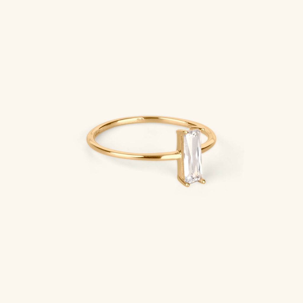 Close-up of Baguette Cut Stacker Ring 14k gold – Foundry