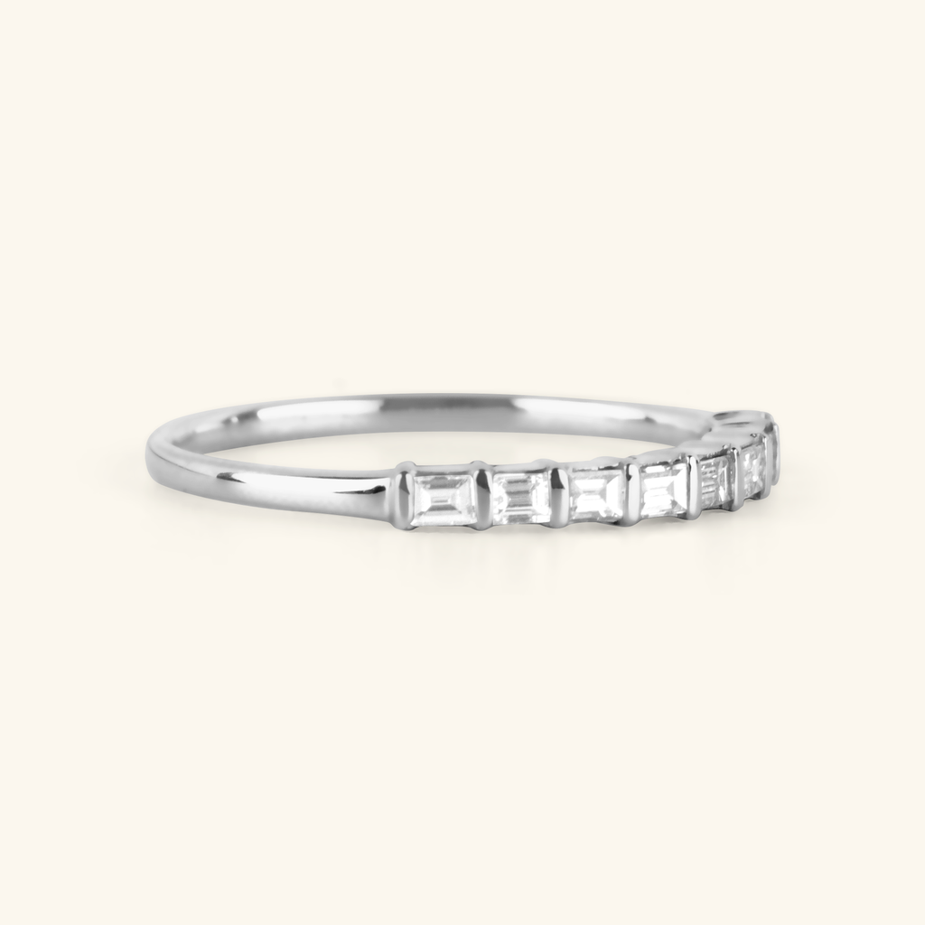 Close-up of Baguette Diamond Half Eternity White Gold 14k gold – Foundry