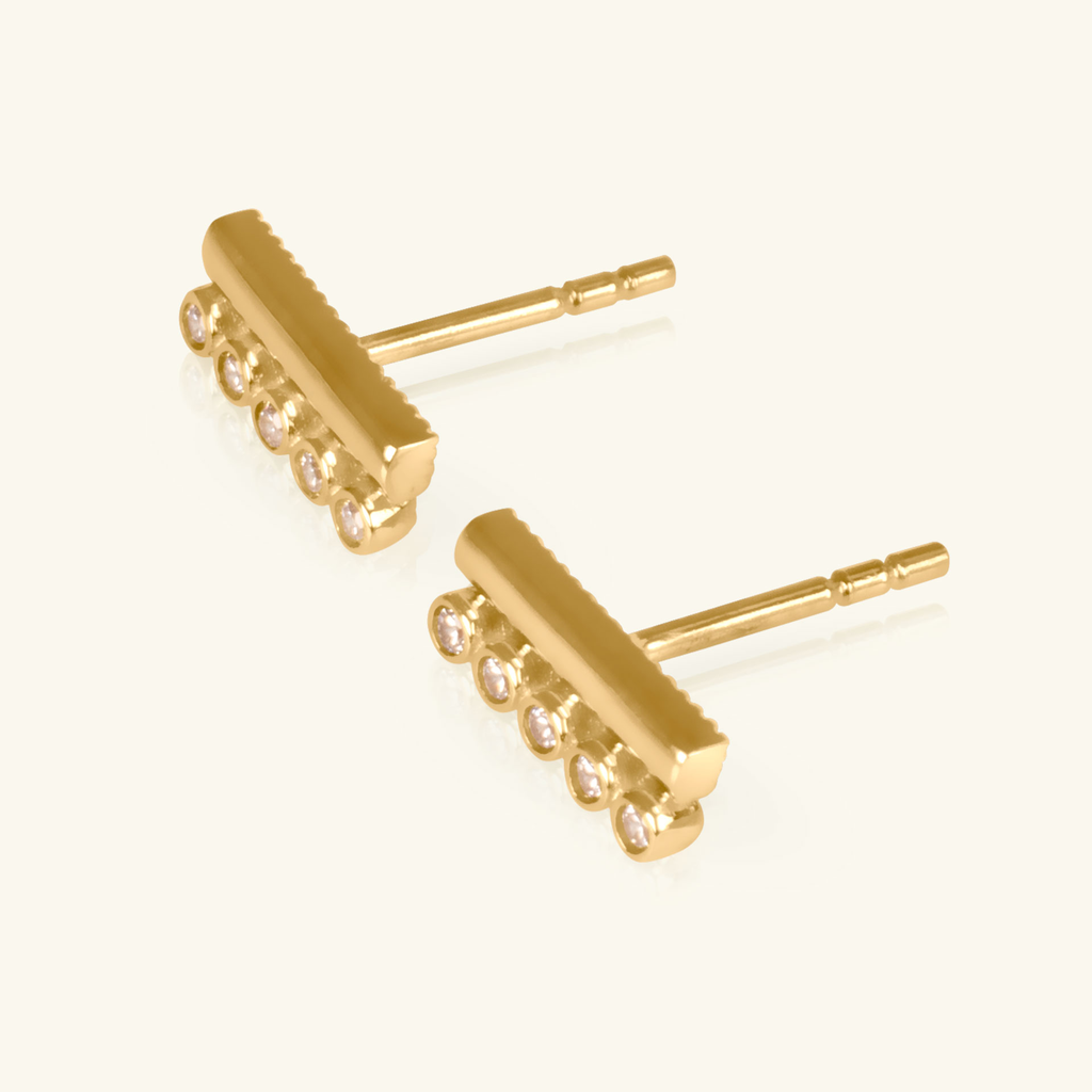 14k gold Bar duo Studs, side view – Foundry Jewelry