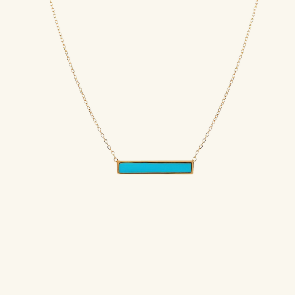 Gold Vermeil Bar Enamel Necklace Turquoise Enamel, front view – Foundry Jewelry