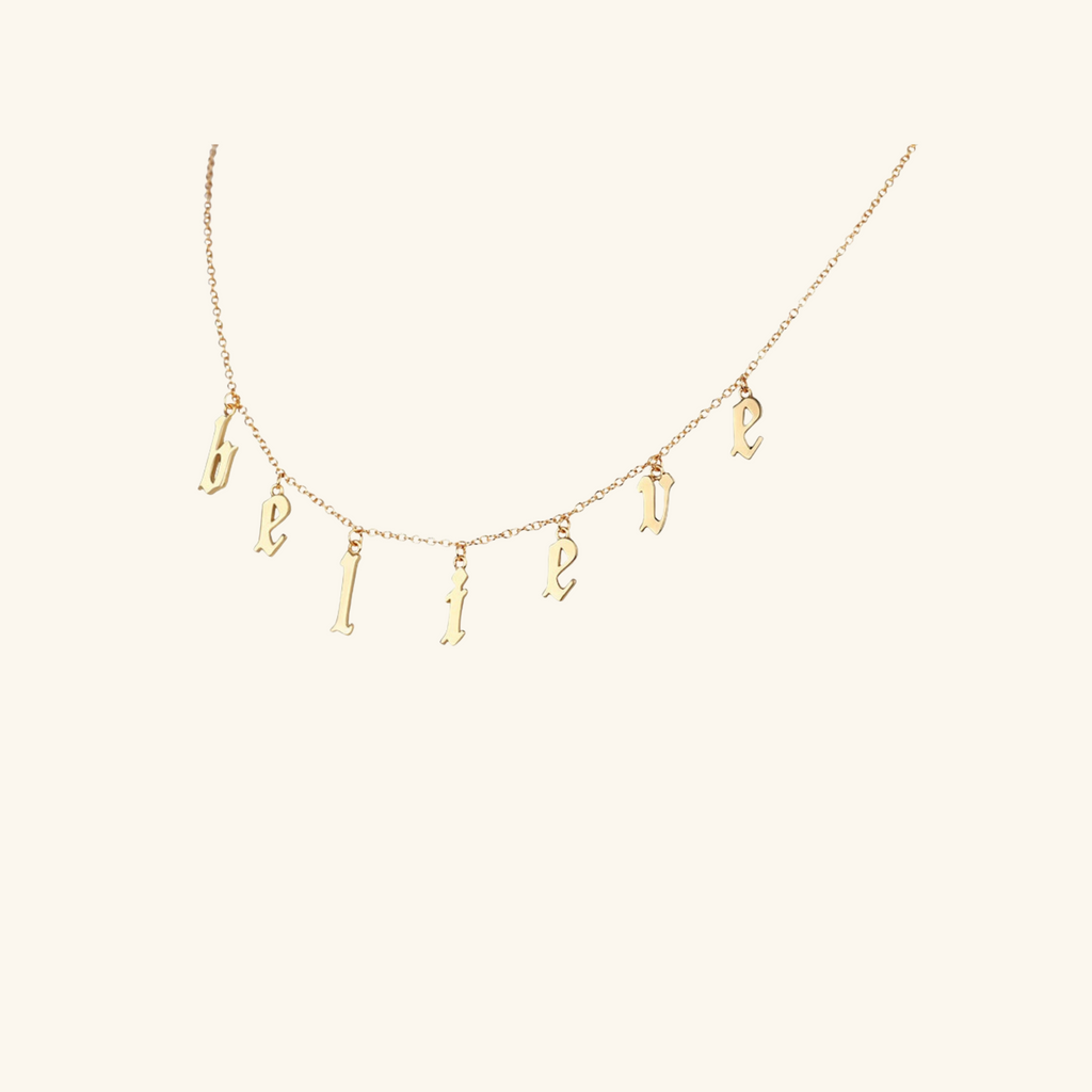 Gold Vermeil Believe Necklace, side view – Foundry Jewelry