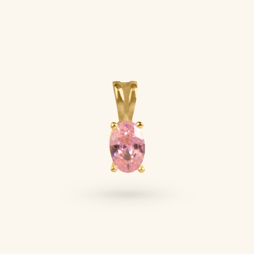 18k gold Birthstone Oval Pendant Pink Tourmaline, front view – Foundry Jewelry