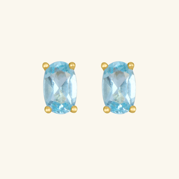 18k gold Birthstone Oval Studs Aquamarine, front view – Foundry Jewelry