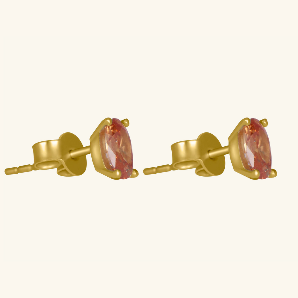 Close-up of push back post lock on Birthstone Oval Studs Citrine 14k gold – Foundry